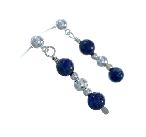 Native American Dangle Sterling Silver Lapis Bead Earrings X10155
